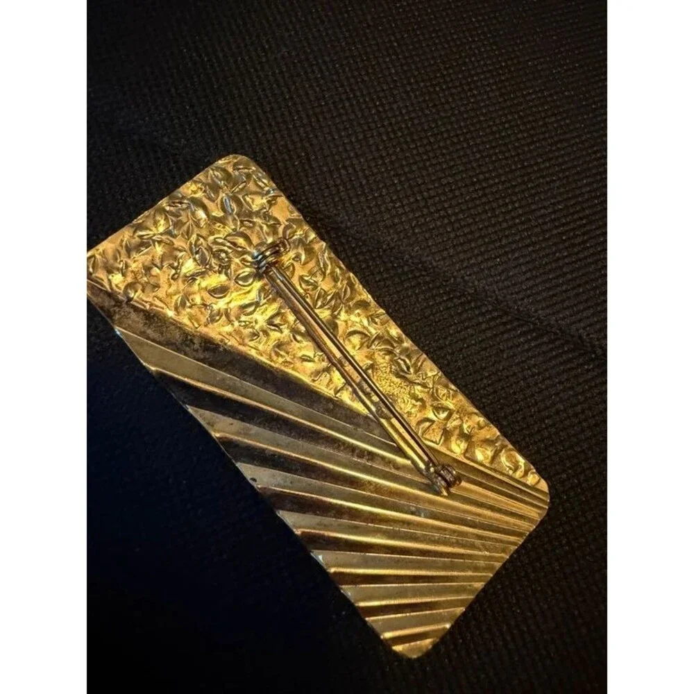 Vintage 80s Silver Tone Geometric Brooch - Art Deco Revival